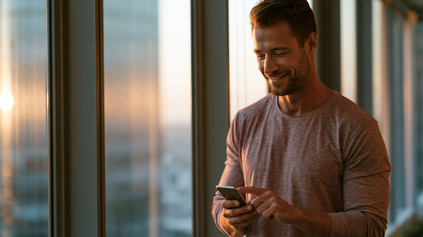 Man switching smart film with smartphone